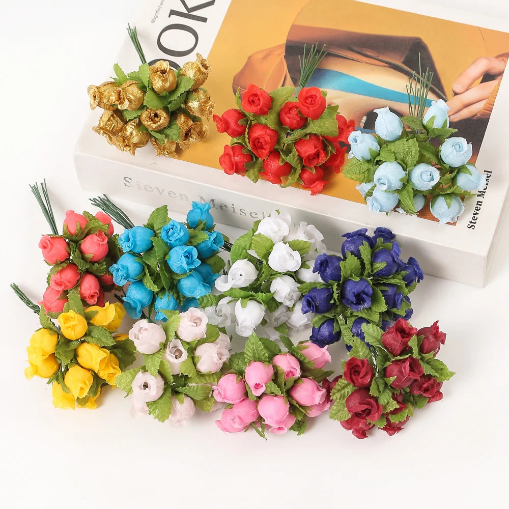 12Pcs Artificial Rose Flowers Bouquet Silk Fake Flower For Home Decor Wedding Decoration Craft Wreath New Year Gifts Accessories