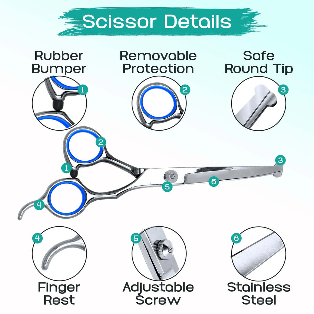 Set 5 in 1 Forbici Grooming per Cani e Gatti – Acciaio Inox con Punta Rotonda