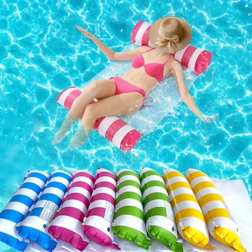 Materasso Gonfiabile Pieghevole per Piscina – Amaca Flottante a Righe PVC