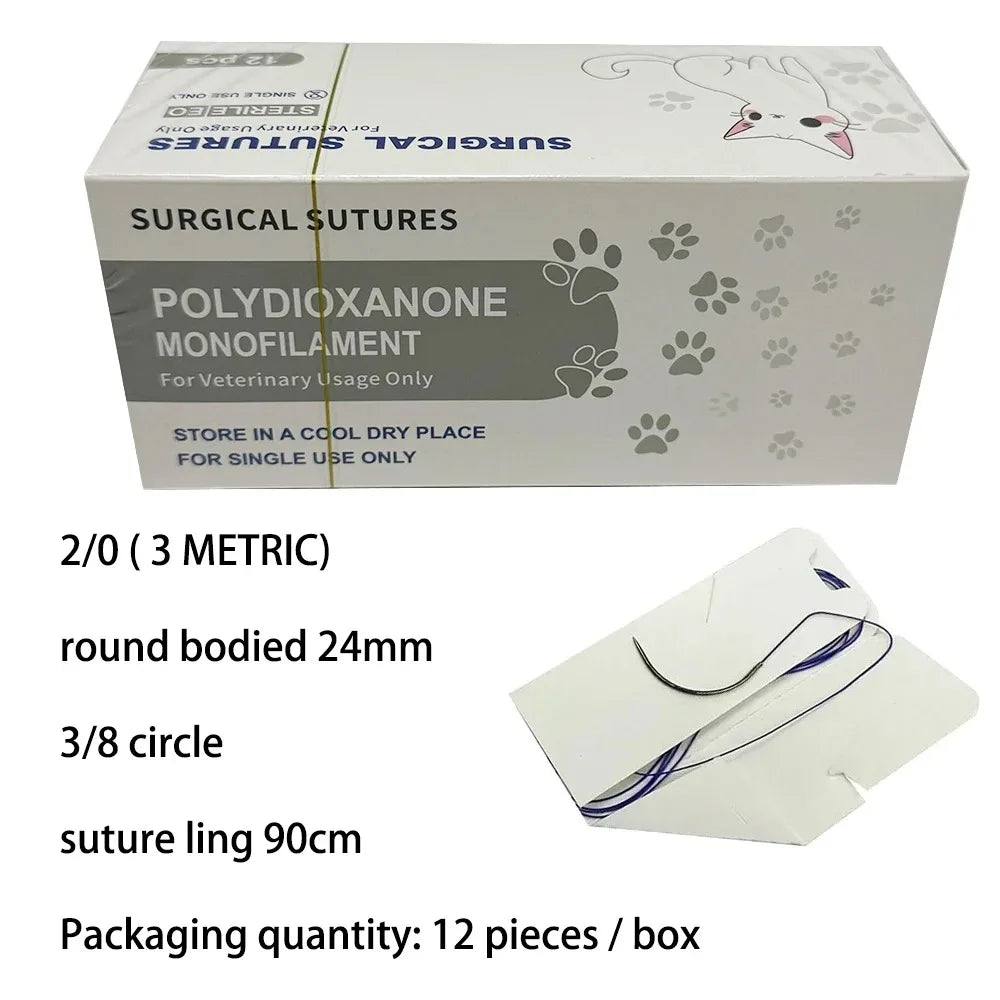 Set da 12 ago circolari PDO 3/8 per animali domestici – 90 cm, misure 2/0-5/0