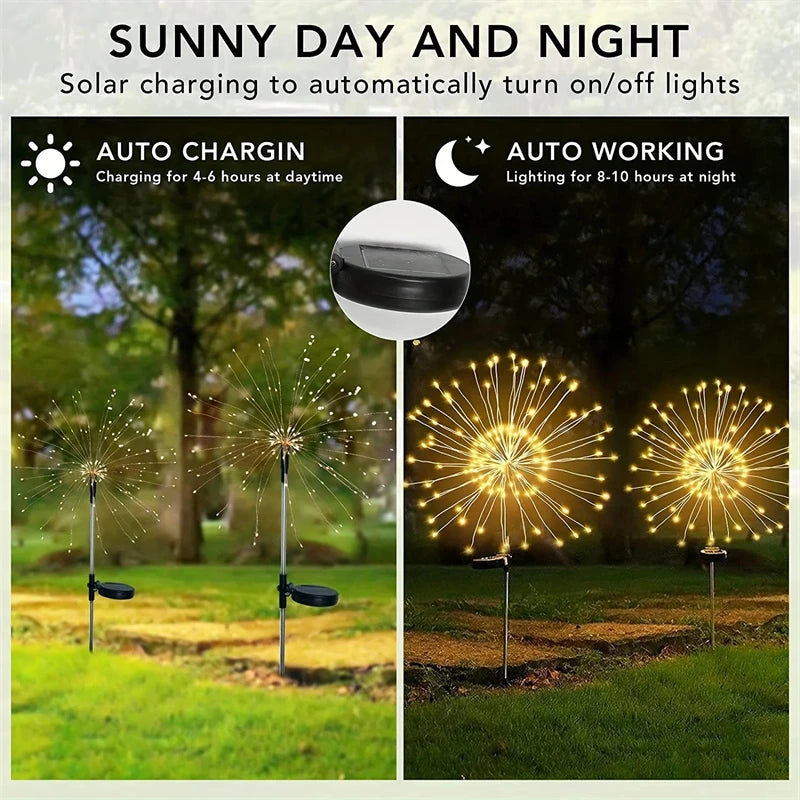 Luci solari a fuochi d'artificio per esterno, impermeabili IP65, 8 modalità