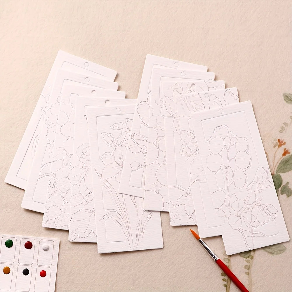 Set di 10 segnalibri acquerello fai‑da‑te, carta artigianale, regalo perfetto