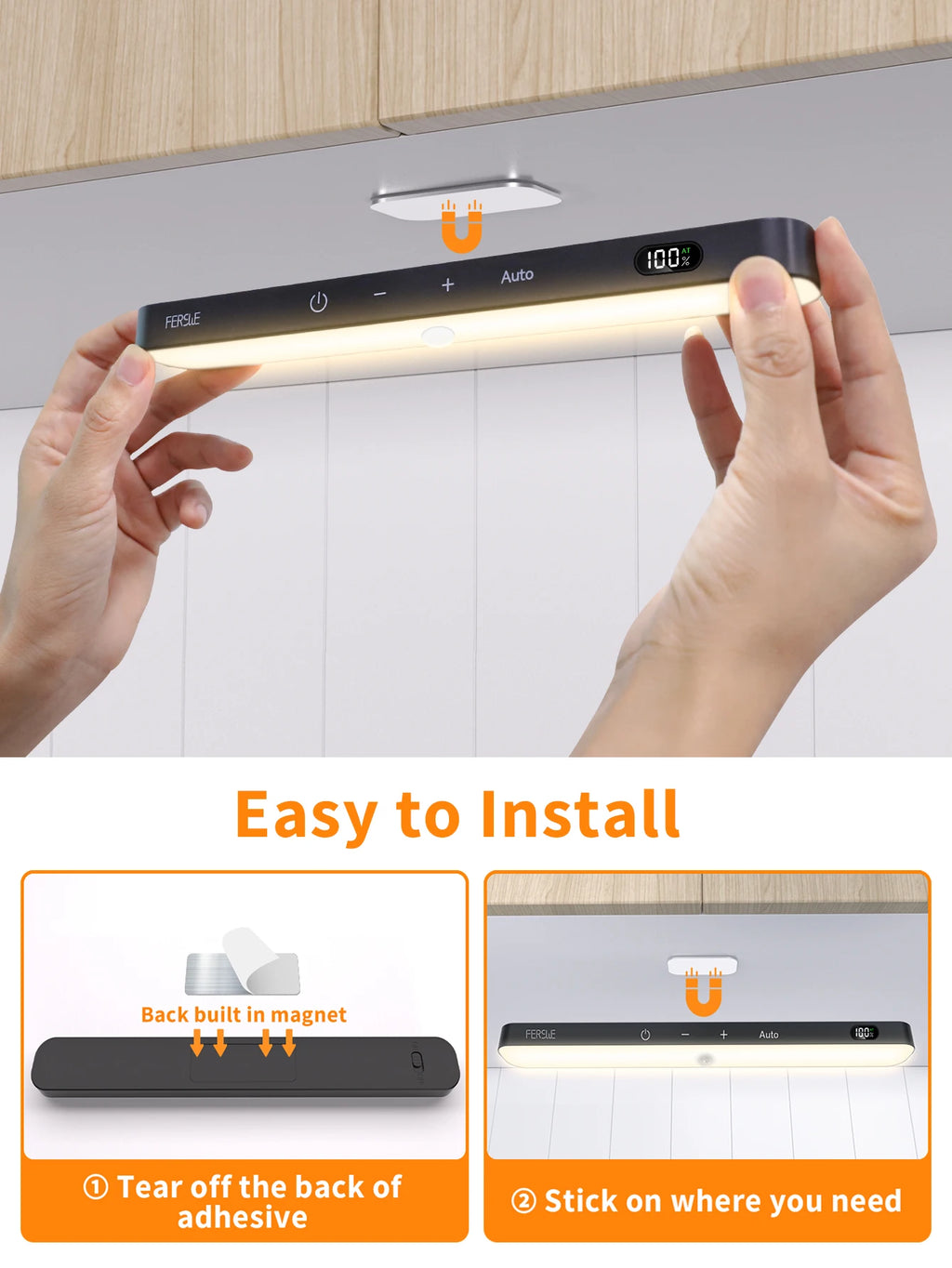 WILLED Motion Sensor Cabinet Warm Light Battery Display 60 LED Touch Light Bar Wireless Rechargeable Battery Night Light
