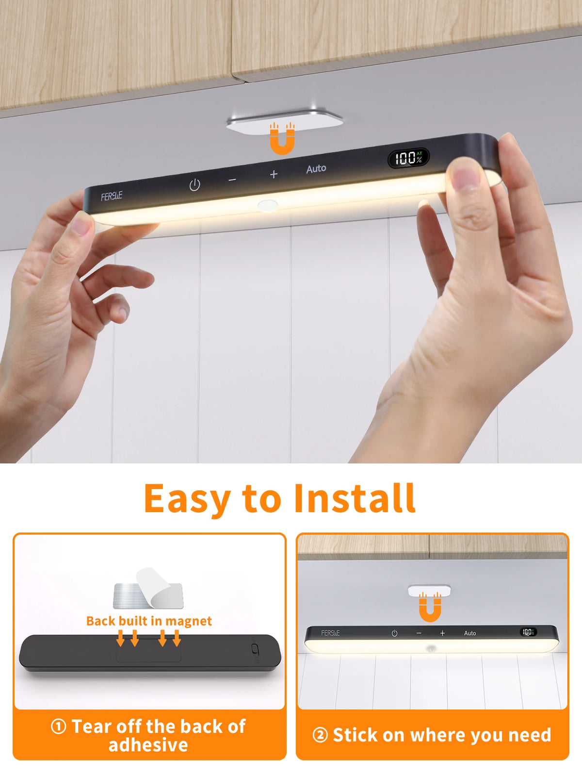 WILLED Motion Sensor Cabinet Warm Light Battery Display 60 LED Touch Light Bar Wireless Rechargeable Battery Night Light