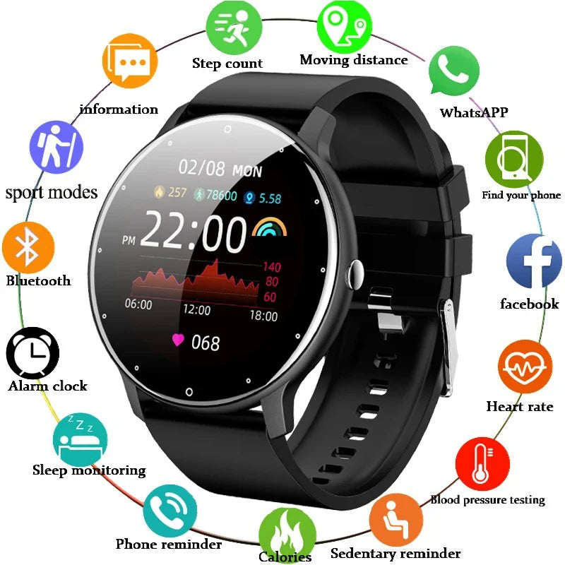 Smartwatch sportivo impermeabile 1.28" con monitor cardio, pressione e notifiche
