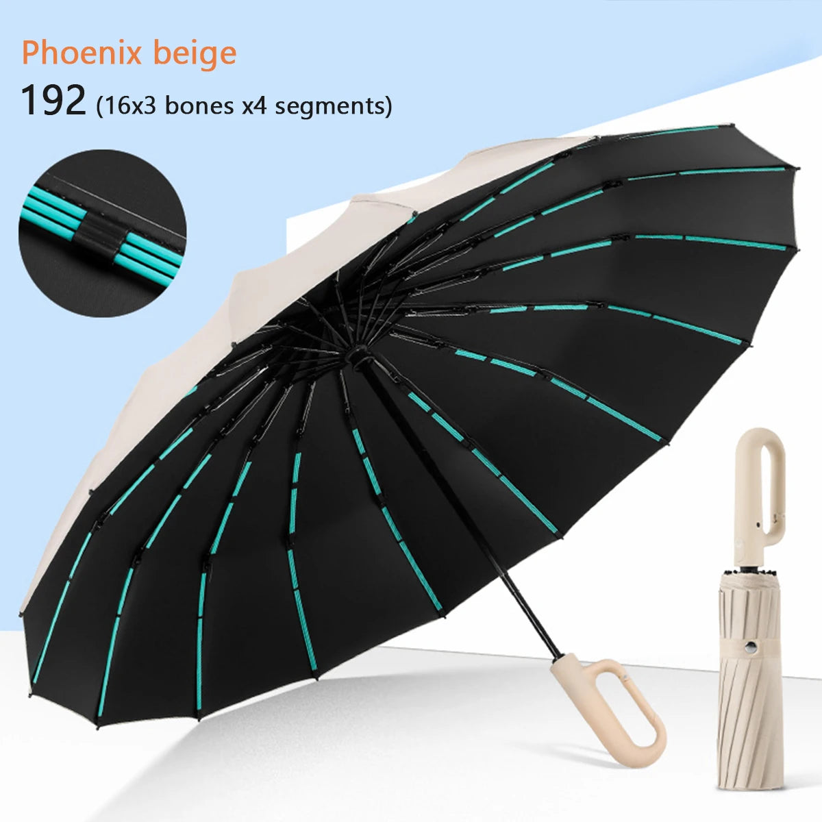 Ombrello pieghevole antivento 16K automatico con 192 stecche – Parasole unisex