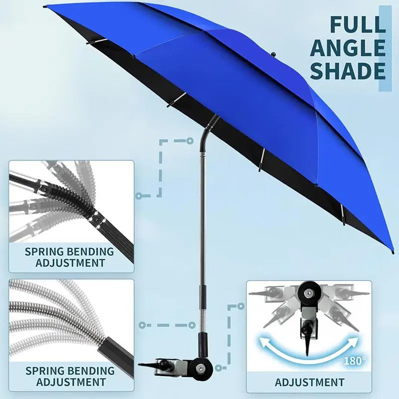 Adjustable Beach Chair Umbrella Outdoor Lightweight Clamp-on Umbrella Multi-functional Stroller Umbrella Wheelchair Stroller