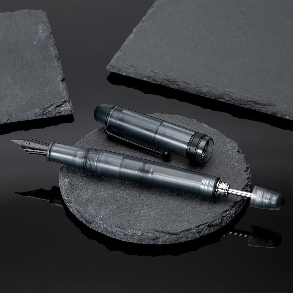 Asvine V126 Vacuum Filling Fountain Pen EF/F/M/ Stub 1.1 Nib, Transparent Brown/ Matte Gray, White Acrylic Writing Gift Set