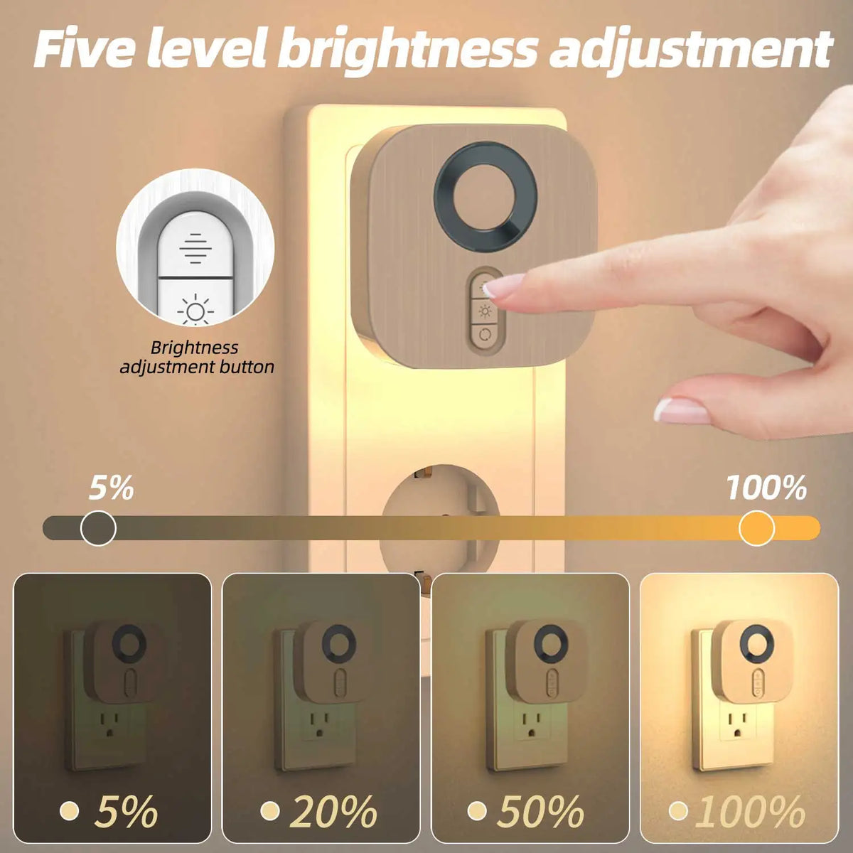 Lampada LED da parete con sensore di movimento, presa EU, luce notturna 3000K