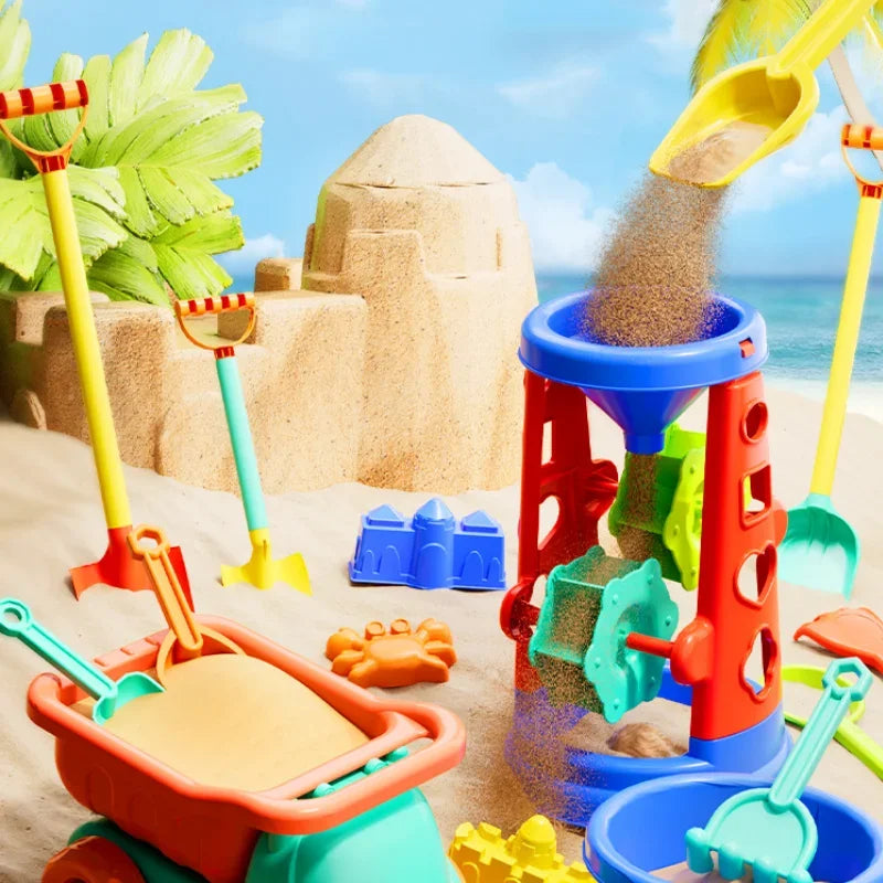 Set da 31 Pezzi per Gioco sulla Sabbia – Secchielli, Palette, Stampo, Carrozzina