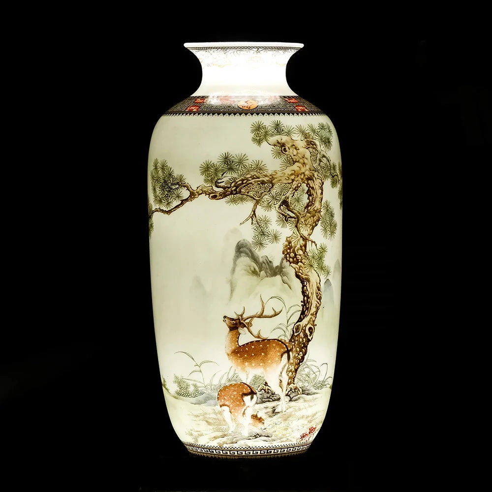 Ceramic Jingdezhen Vase Chinese Traditional Flower Vases Living Room Decoration Vase Fine Smooth Surface Furnishing Articles