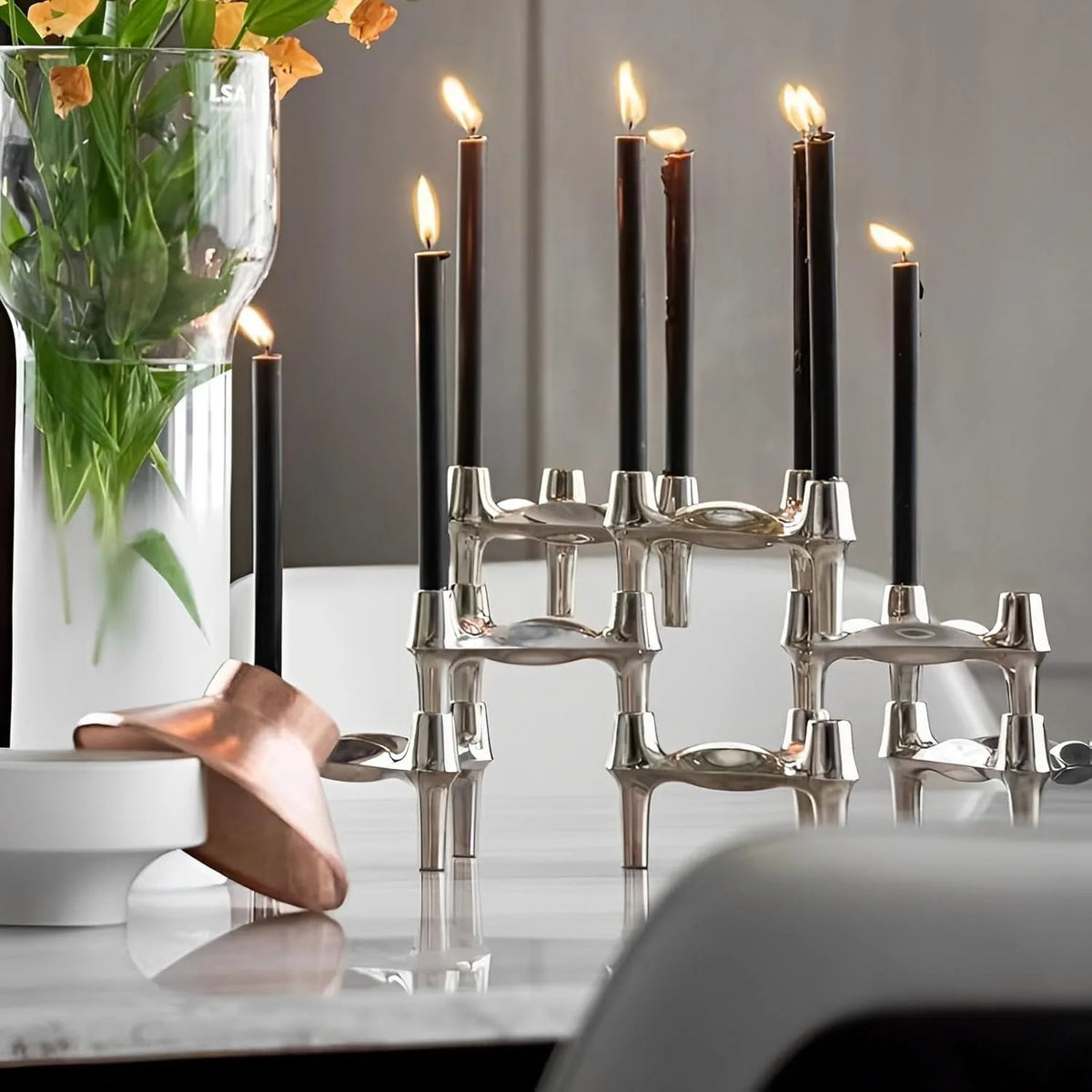 Modular Metal Candle Holder Interconnectable Geometric Candelabra for Stick Skinny Home Dining Table Decor Wedding Centerpiece