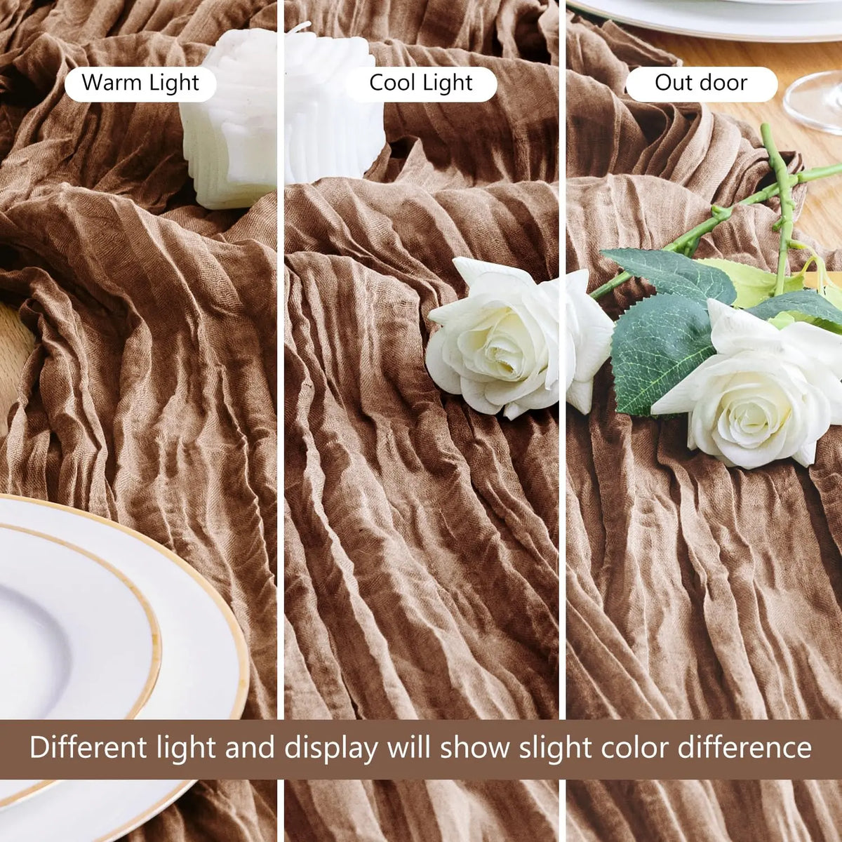 90x300cm Brown Cheesecloth Table Runners Boho Sheer Tablecloth for Wedding Shower Birthday Bridal Party Home Dinning Decoration