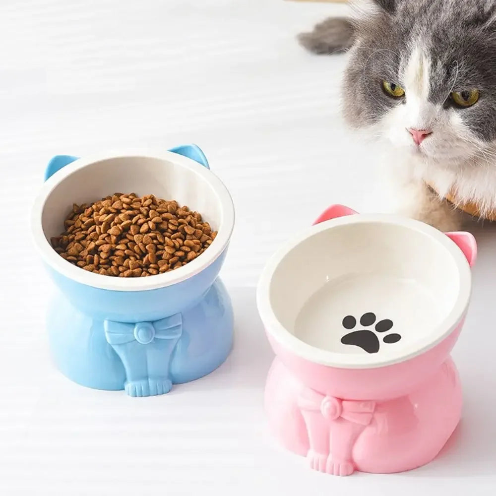 Ciotola in ceramica per gatti e cani, design inclinato antiscivolo