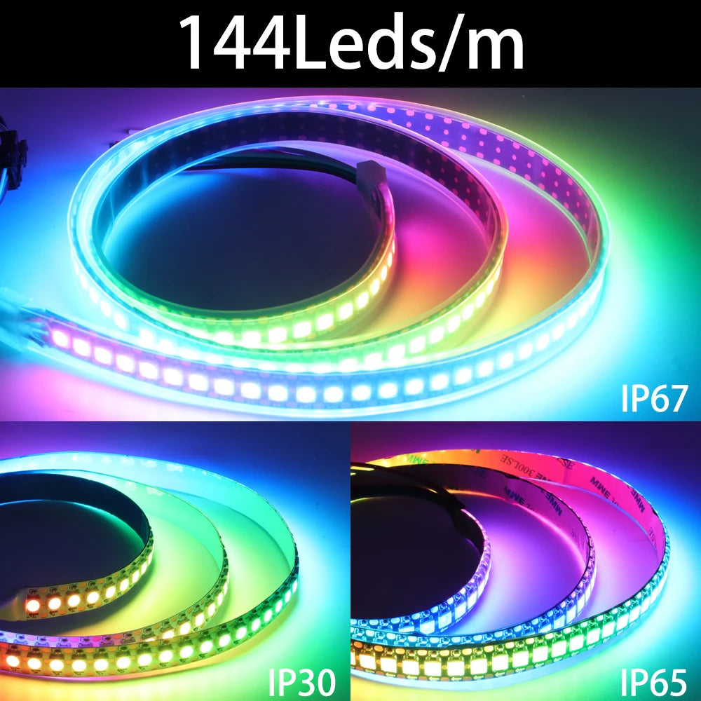 Striscia LED RGB WS2812B 5V, 30-144 LED/m, IP30/65/67, Tagliabile
