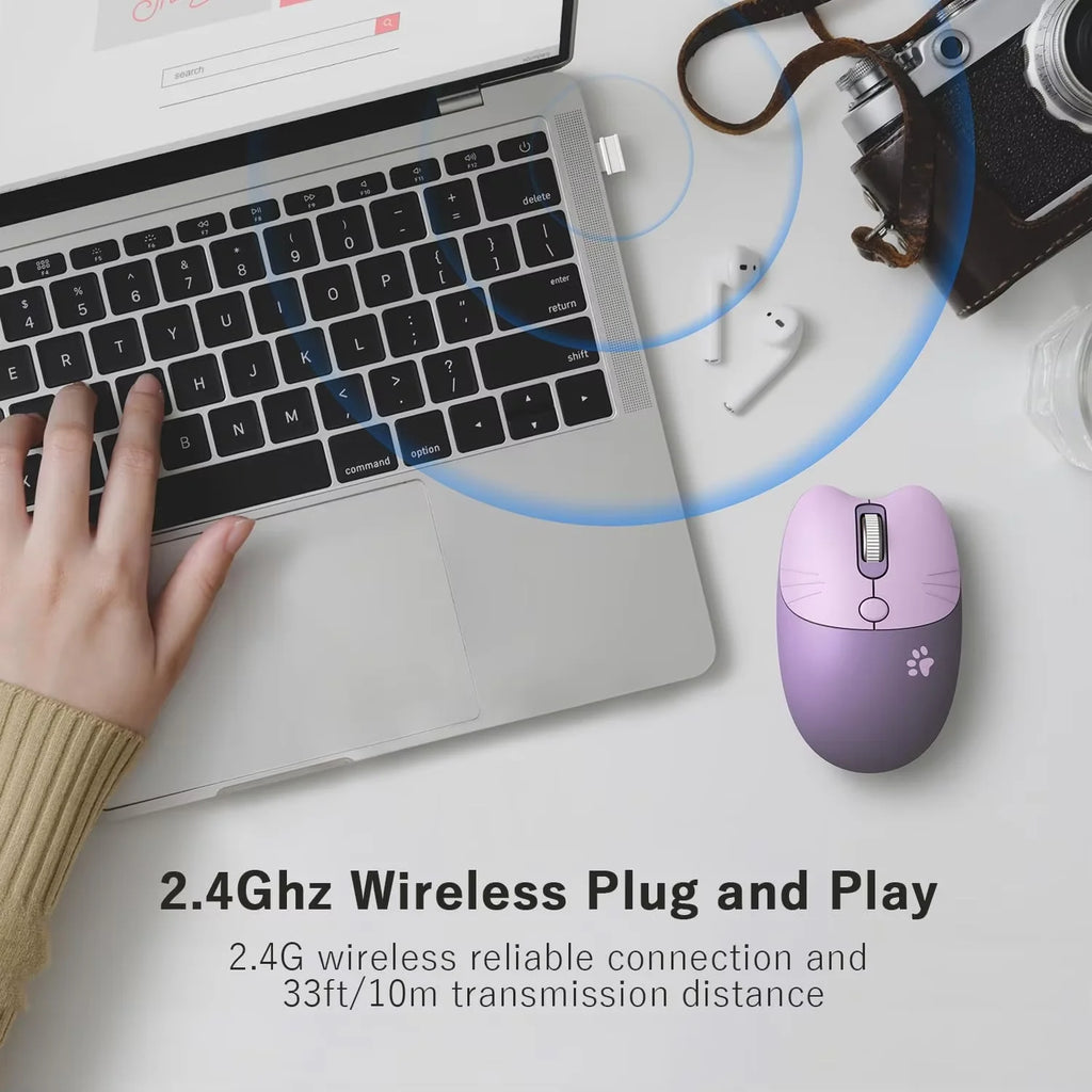 Mouse wireless Cute Cat 2.4 GHz, DPI regolabile, compatibile laptop e desktop