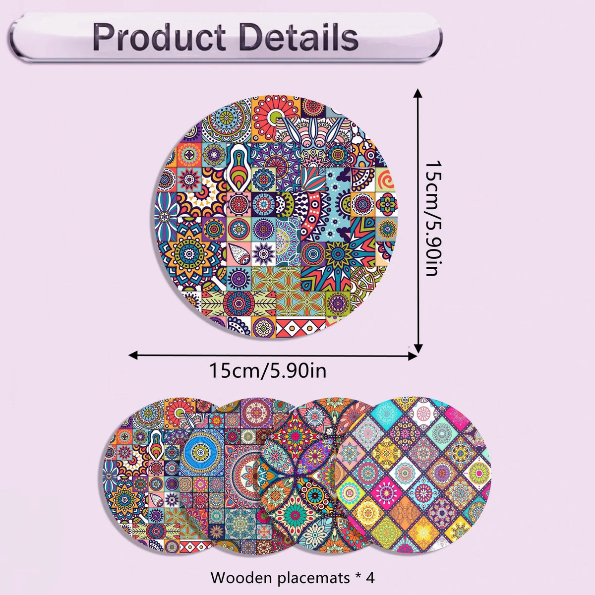 Set da 4 Sottobicchieri Boho Mandala in Diatomite, rotondi, anti‑scivolo e…