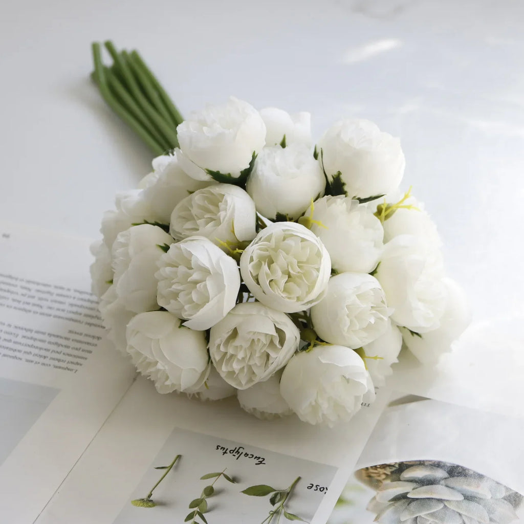 Bouquet di 27 Rose in seta rosa pesca per decorazioni matrimonio e casa