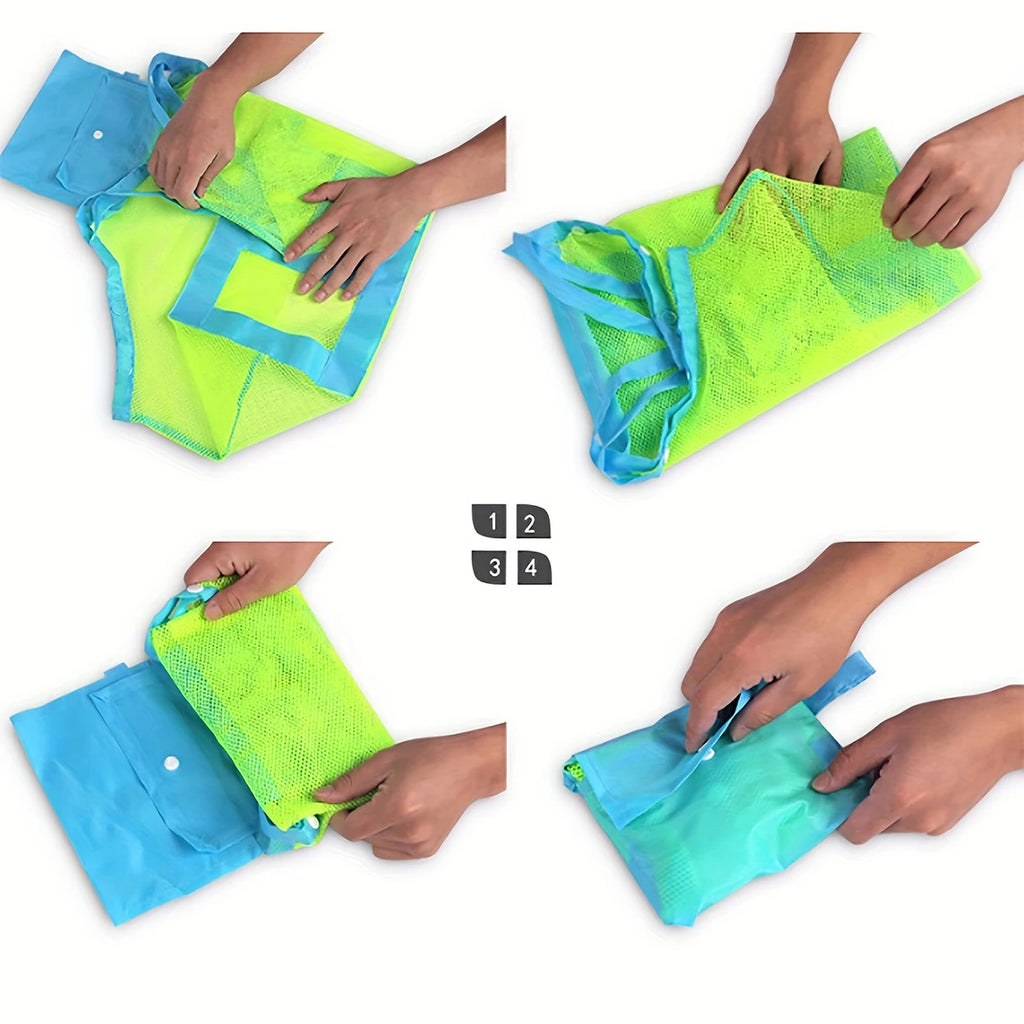 Borsa da spiaggia in rete multicolore grande, pieghevole e traspirante
