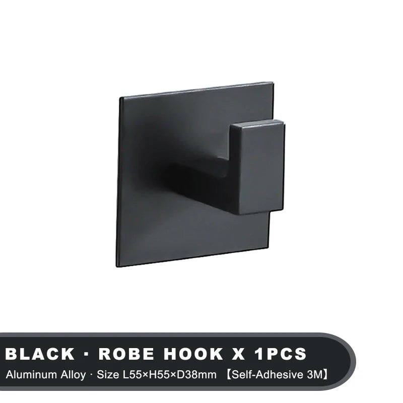 strong adhesive wall hook set – 1 to 4 black matte hooks for coat, towel, robe