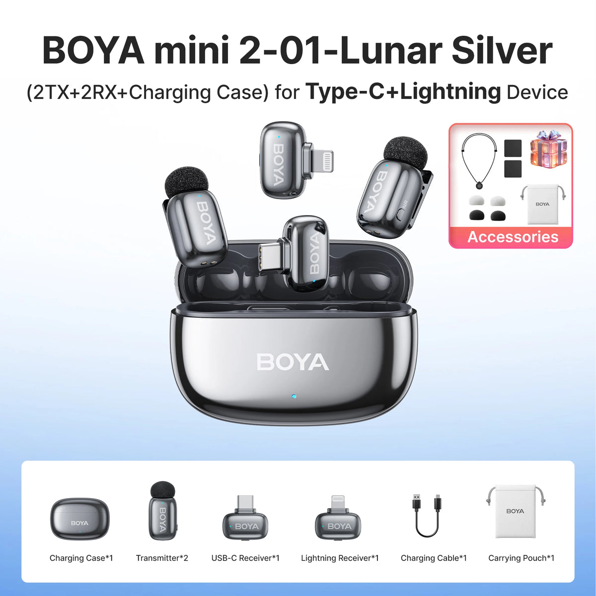 Microfono Lavalier Wireless Mini – Riduzione Rumore AI, iPhone e Android