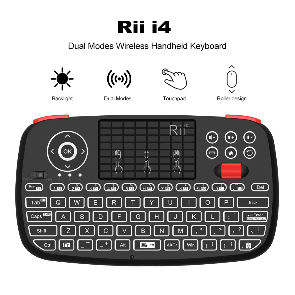 Tastiera wireless mini con touchpad e retroilluminazione, Bluetooth e 2.4 GHz