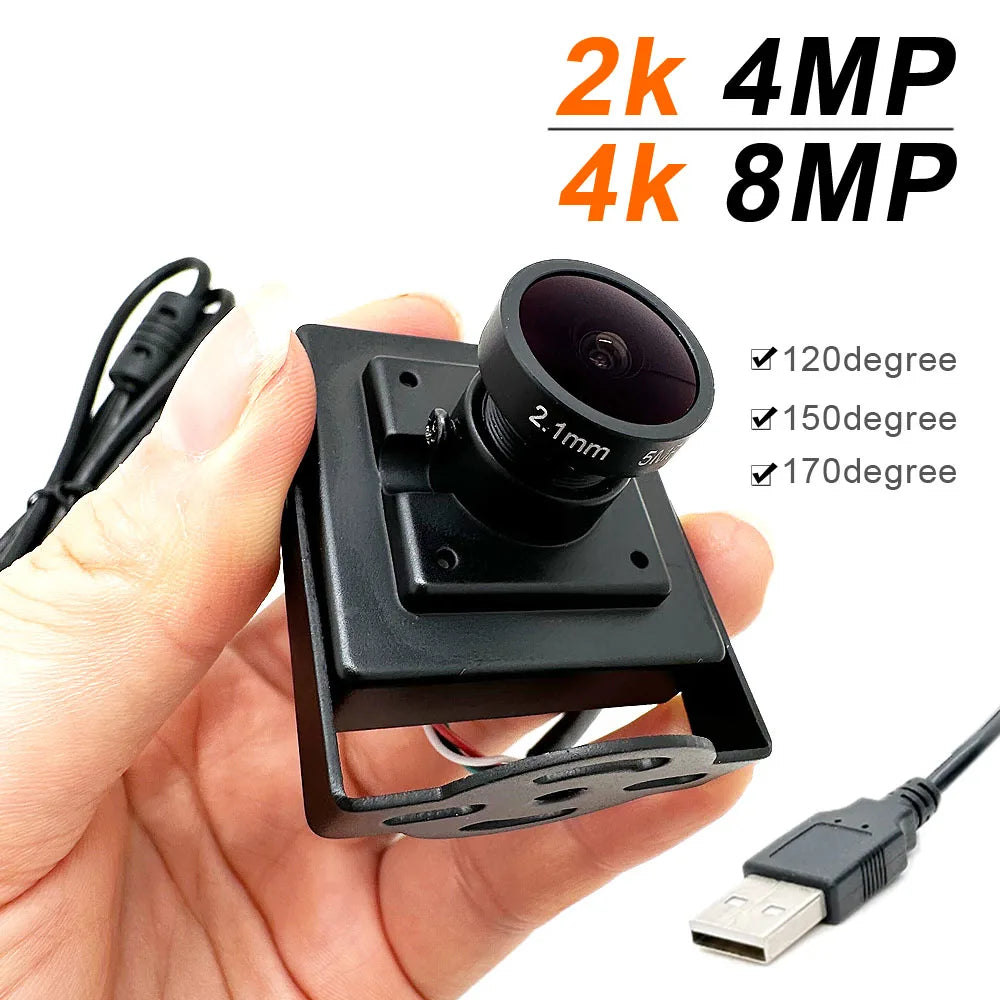 Webcam USB Mini HD 2K 4MP con angolo ampio 150° e lente 1.7‑2.1 mm, 30 fps