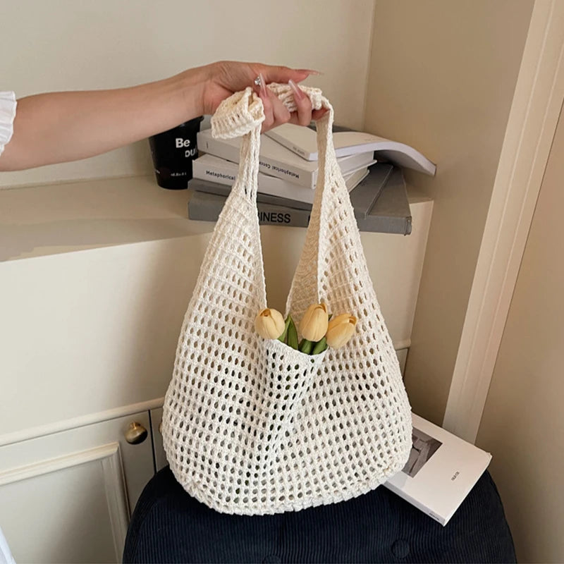 Borsa a tracolla in crochet stile boho – tote estiva in tessuto intrecciato