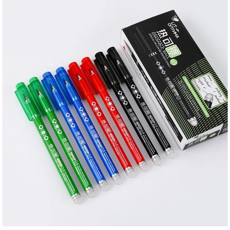 Set da 4 penne gel cancellabili a caldo, punta 0.7 mm – nero, blu, rosso e verde