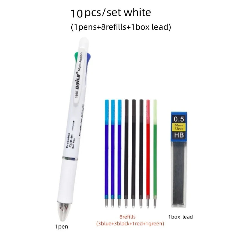Penna gel cancellabile 5 in 1 multicolore con refill e matita automatica