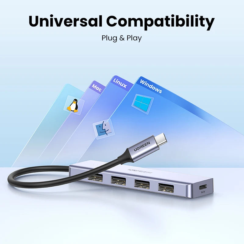 Hub USB‑C 4 porte USB 3.0 – Espansione veloce per MacBook, iPad e Android