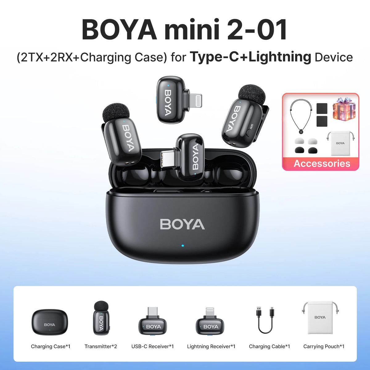 Microfono Lavalier Wireless Mini – Riduzione Rumore AI, iPhone e Android