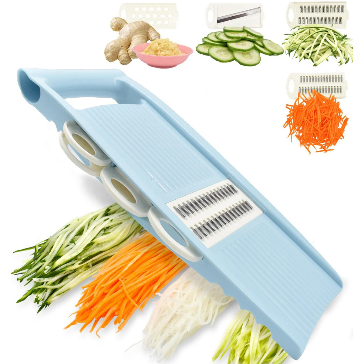 Affettatrice 5-in-1 Manuale per Verdure e Frutta – Taglio Sicuro e Compatto