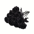 10 Rosa Nere Artificiali Lungho Stelo - Decorazione Halloween, Matrimonio, Casa