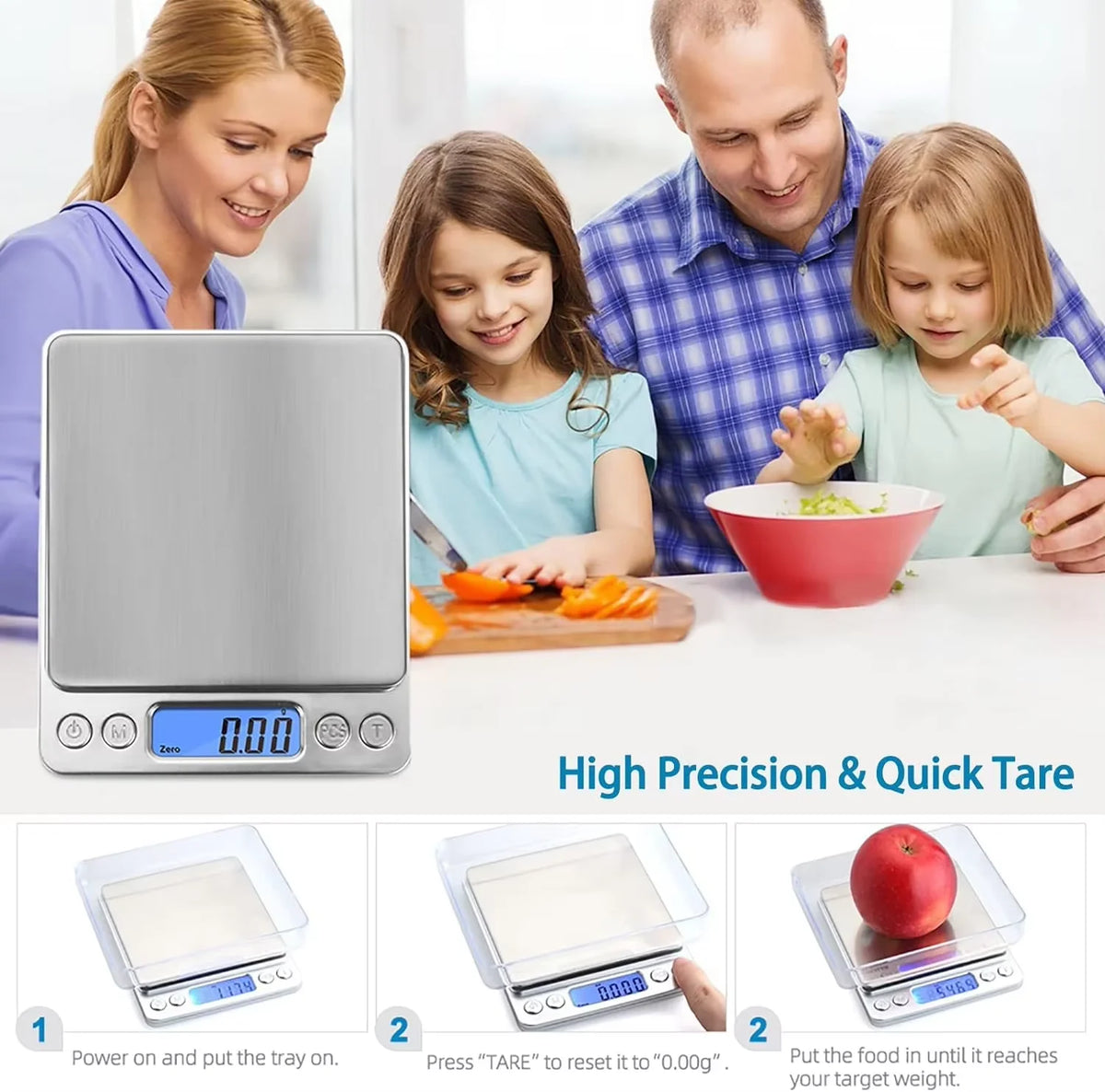 Bilancia da cucina digitale mini con vassoio, 6 modalità, display LCD, grammi e…
