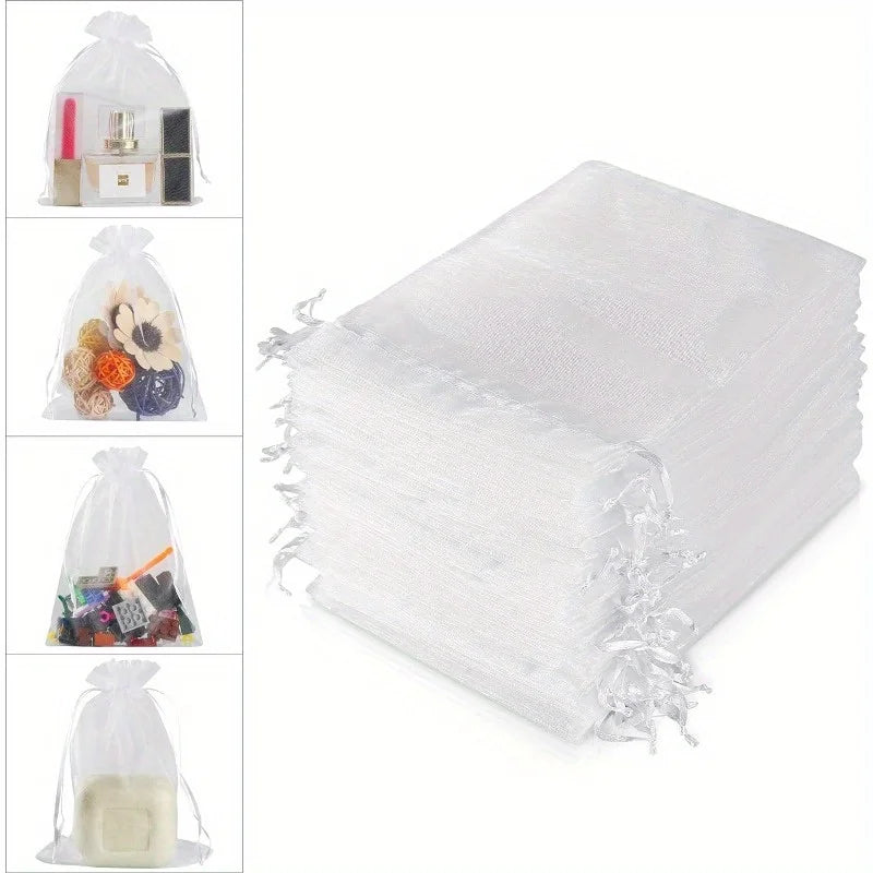 100 Sacchetti Organza con Cordoncino, Confezioni Regalo Joyeria Feste Matrimonio
