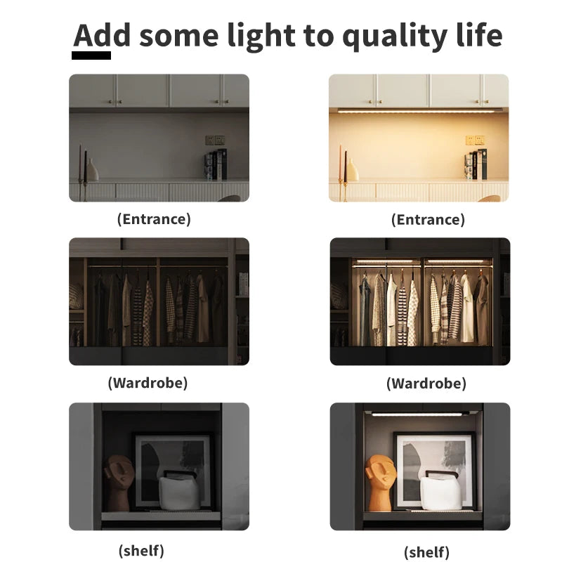 Lampada LED ricaricabile con sensore di movimento 3 colori per cucina e armadi
