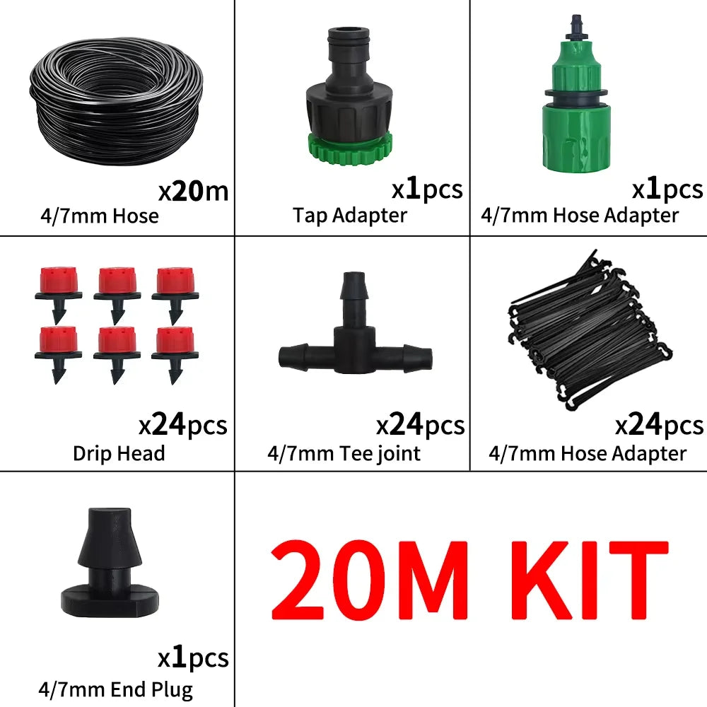 Kit irrigazione automatico con ugello regolabile e micro gocciolatori