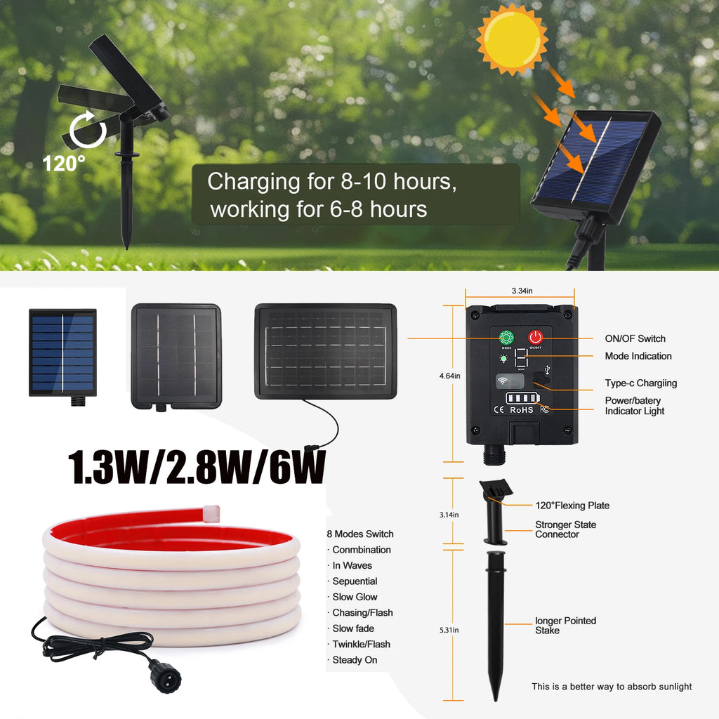 Striscia LED COB 24V impermeabile, colori multipli, energia solare