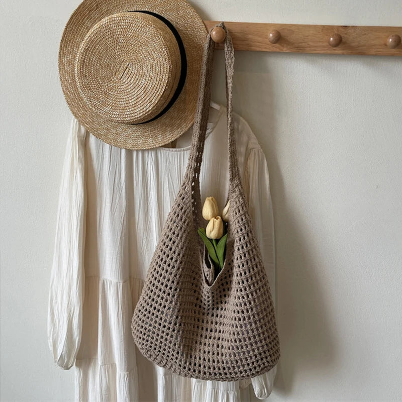 Borsa a tracolla in crochet stile boho – tote estiva in tessuto intrecciato