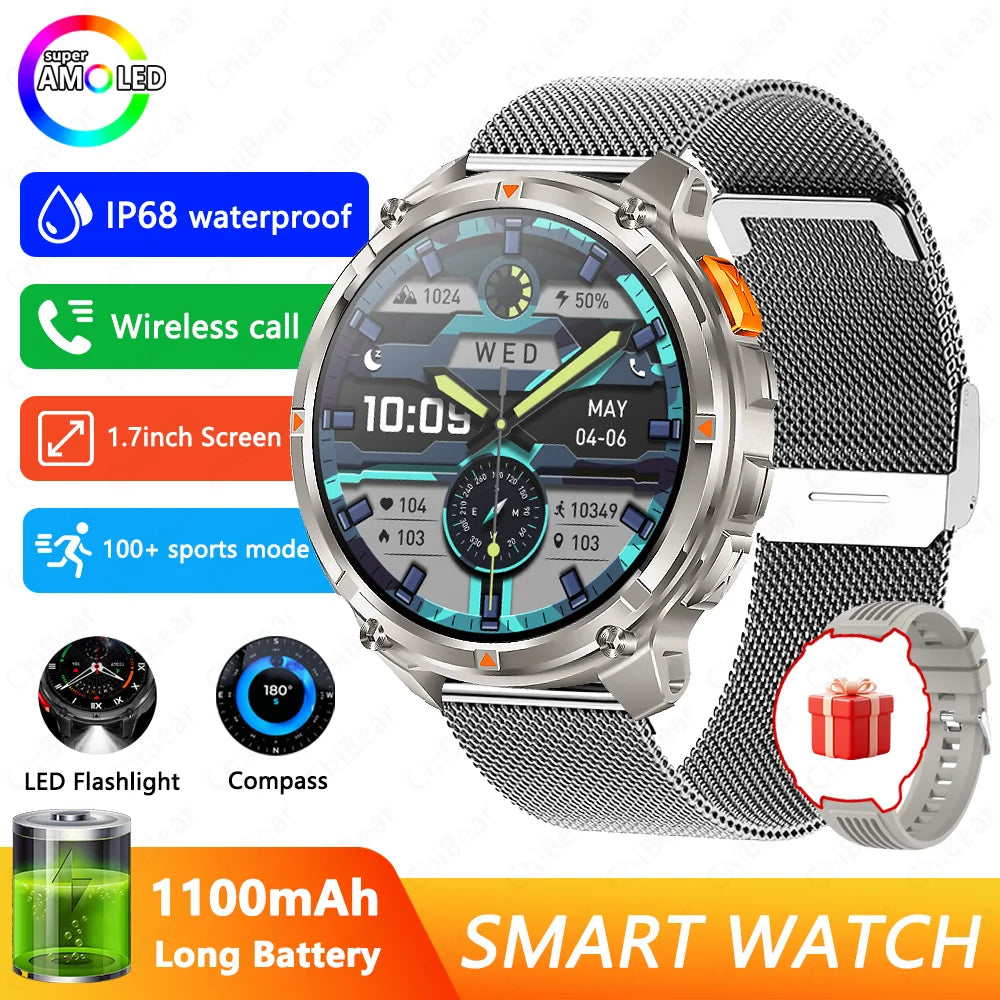 Smartwatch Sport GPS Militare 5ATM — Impermeabile, con Bussola