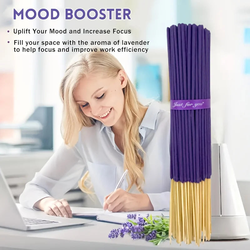 Available in 57/129/299 Pieces, Lavender Premium Incense Sticks, 8.66 Inches - 30~40 Minutes Burning Time, Light Fragrance, Suitable for Home, Kitchen and Restaurant Decoration, Suitable for Home Office Odor Removal, Long-Las