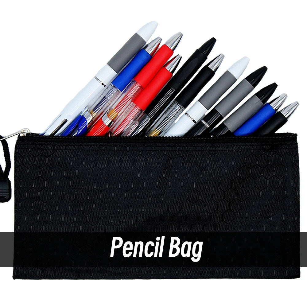 Portapenne griglia impermeabile con zip, 8 colori, tasca per banconote e trucchi