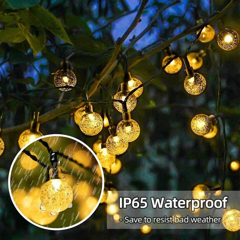 Luci Solari a Catena con Sfere di Cristallo – 60 LED, 8 Modalità, IP65, 10 m