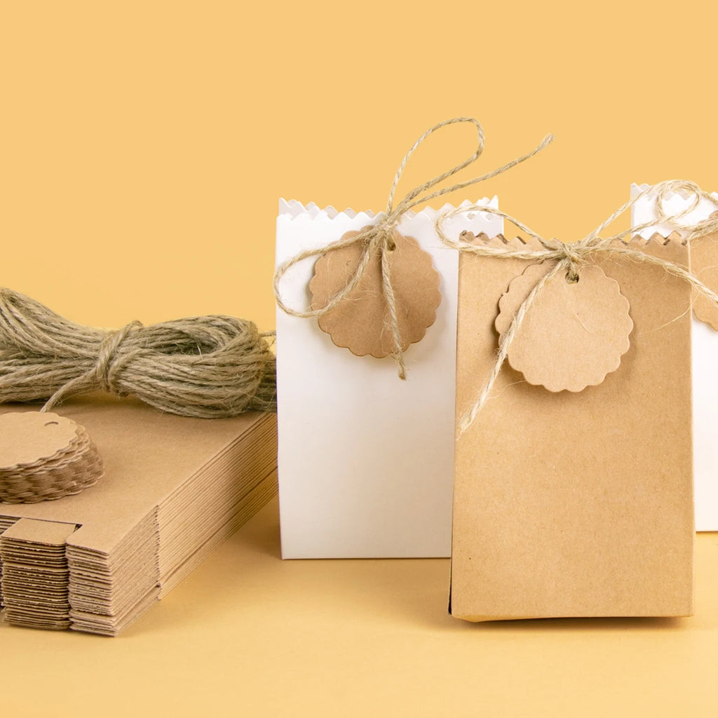Confezioni regalo in carta kraft retro 10-30 pezzi con etichette e corda