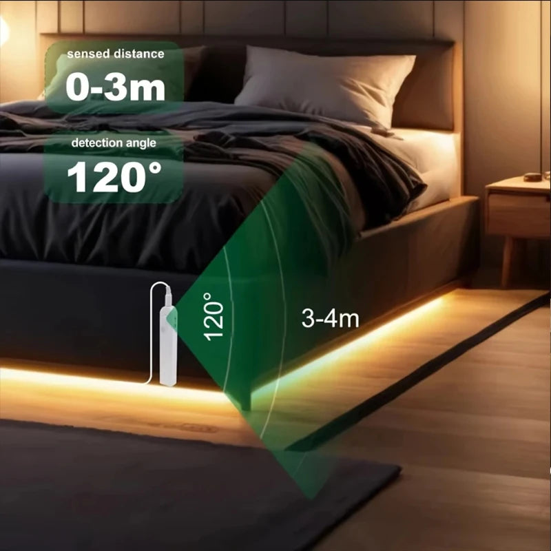 Striscia LED COB 5V 320 LED/m con sensore PIR a batteria, adesiva flessibile