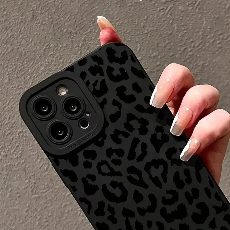 Black Print Leopard Graphic Phone Case For iPhone 18 17 16 15 14 13 12 11 Pro Max Plus XS XR 16E Shockproof Soft Silicone Cover