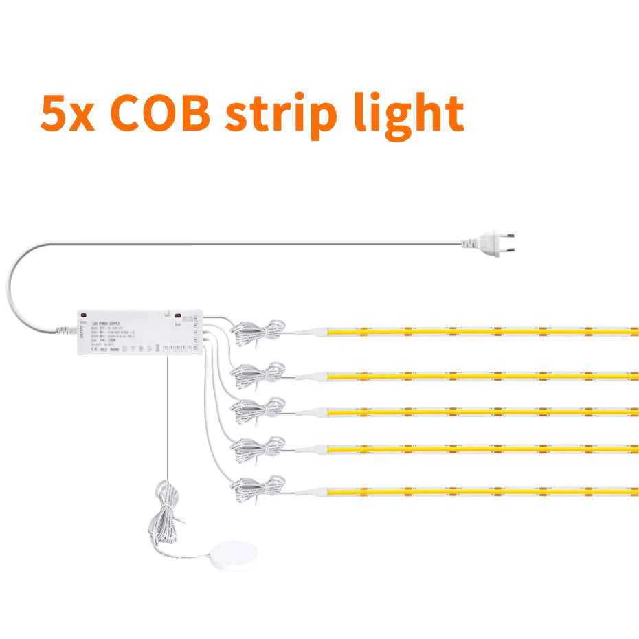 1m-5m COB Led Strip Cabinet Light DC 24V Penetrable Wood Touch Dimmer Switch Wardrobe Cupboard Showcase Pantry DIY Lights Strip