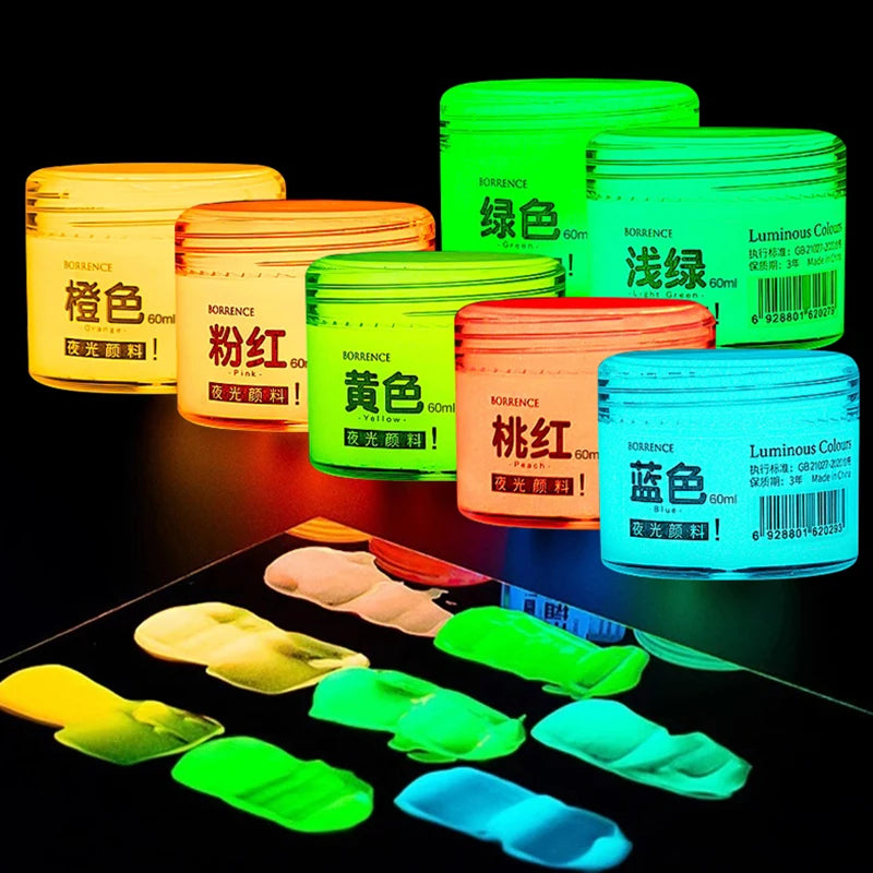 BORRENCE Fluorescent Pigment Luminous Paint 20/60ml 8 Colors Hand-Painted Graffiti DIY Glow-in-the-dark Waterproof Acrylic Paint