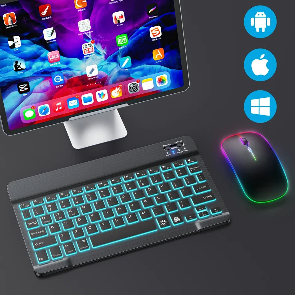 Tastiera Bluetooth retroilluminata con mouse – Compatibile iOS, Android, Windows